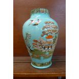 A Tams Ware vase, Crown Pottery, Willow pattern,