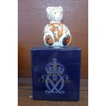 A Royal Crown Derby paperweight, Goviers Red Tie Teddy Bear,