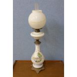 A Victorian painted opaque glass oil lamp,