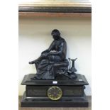 A 19th Century French Japy Fréres belge noir and cast metal figural mantel clock