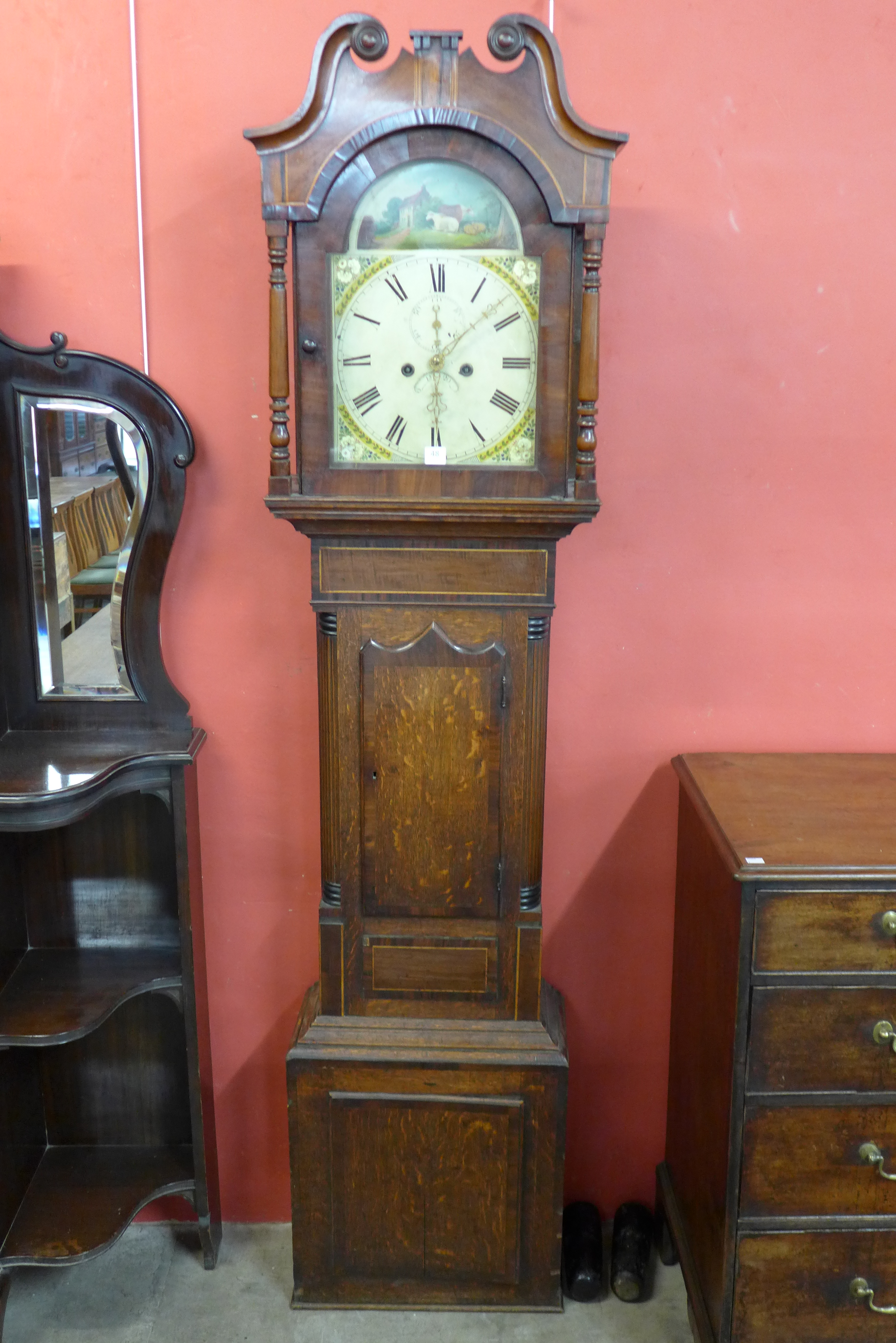 A George III inlaid mahogany and oak 8-day longcase clock