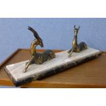 A French Art Deco spelter figure of two gazelles,