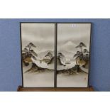 Japanese School (20th Century), pair of landscapes, watercolour highlighted in gilt,