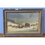 Phillip Henry Rideout, (1860-1920) coaching scene in winter, oil on board, 24 x 37cms,