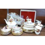 Royal Albert Old Country Roses six setting tea and dinner service; large teapot,