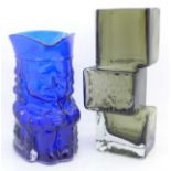 A Whitefriars glass cobalt blue Toby jug by Stuart Miller, 'Barnaby',