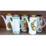 Five J & G Meakin studio coffee pots