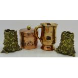 A tankard marked Askew, Nottingham, a copper pot with hinged lid,