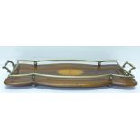 An Edwardian rosewood and inlaid tray,