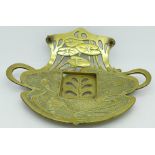 A German brass Art Nouveau inkstand, marked Geschutzt,