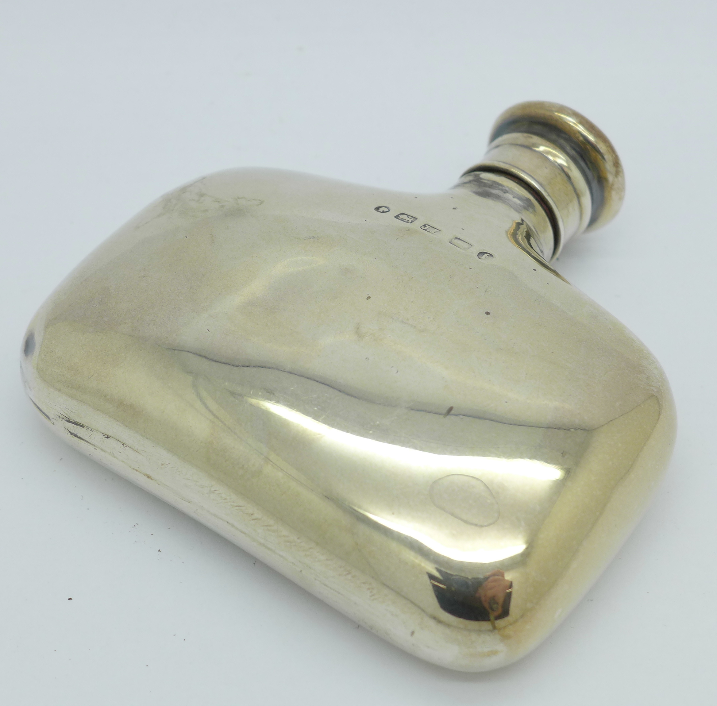 A small Victorian silver hip flask, a/f,