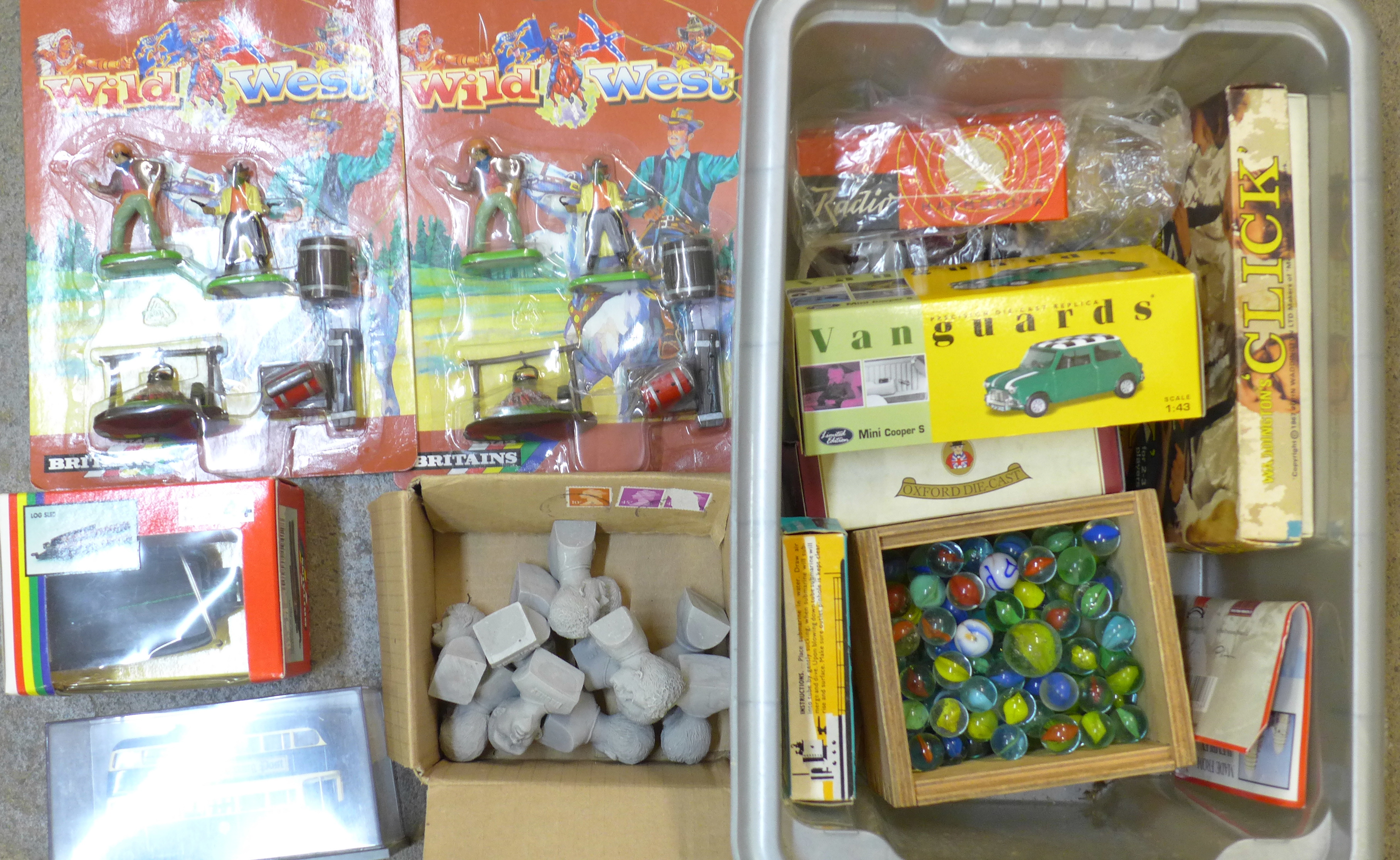 Model vehicles, toys and games including two Britains Wild West bubble packs,