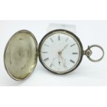 A silver full hunter pocket watch with fusee movement,