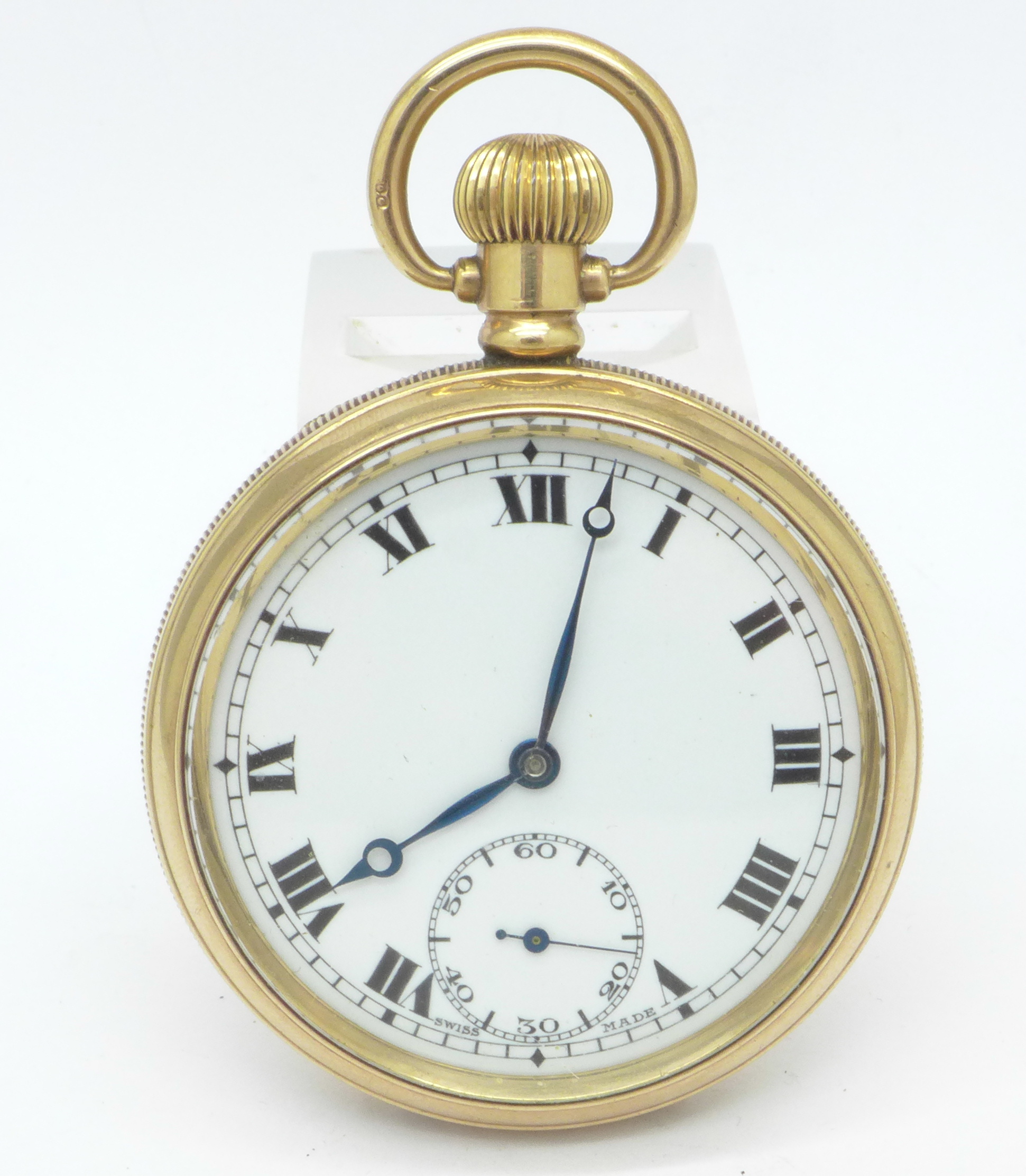 A gold plated Record top wind pocket watch