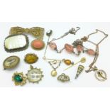 An Edwardian pendant, a/f, Victorian photograph lockets, etc.