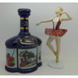 A Wallendorf figure of a ballet dancer and a Wolf Legend Scotch Whisky decanter,