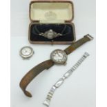 A silver trench watch, a silver and marcasite cocktail wristwatch,