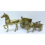 Two brass model horse and carts