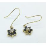 A pair of sapphire and diamond earrings,