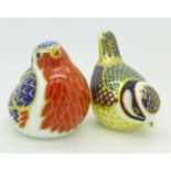 Three Royal Crown Derby paperweights, Derwent Goldcrest, boxed,