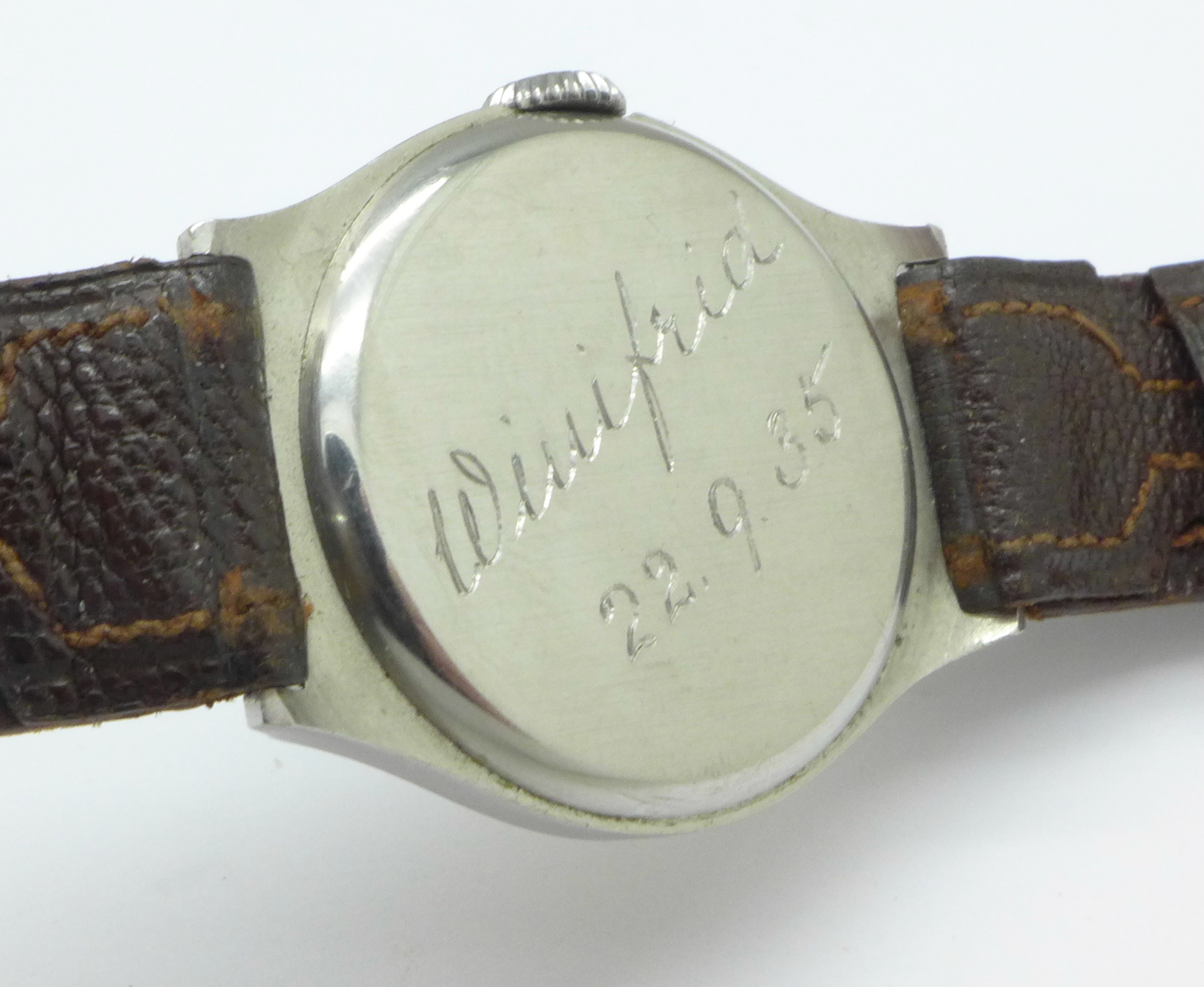 An Omega Art Deco wristwatch, bears inscription on reverse dated 22.9. - Image 3 of 3
