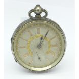 A silver cased English lever pocket watch with silver dial