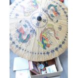 Costume jewellery, parasol, fans, hand mirrors, boxed handkerchiefs, small glass animals, etc.