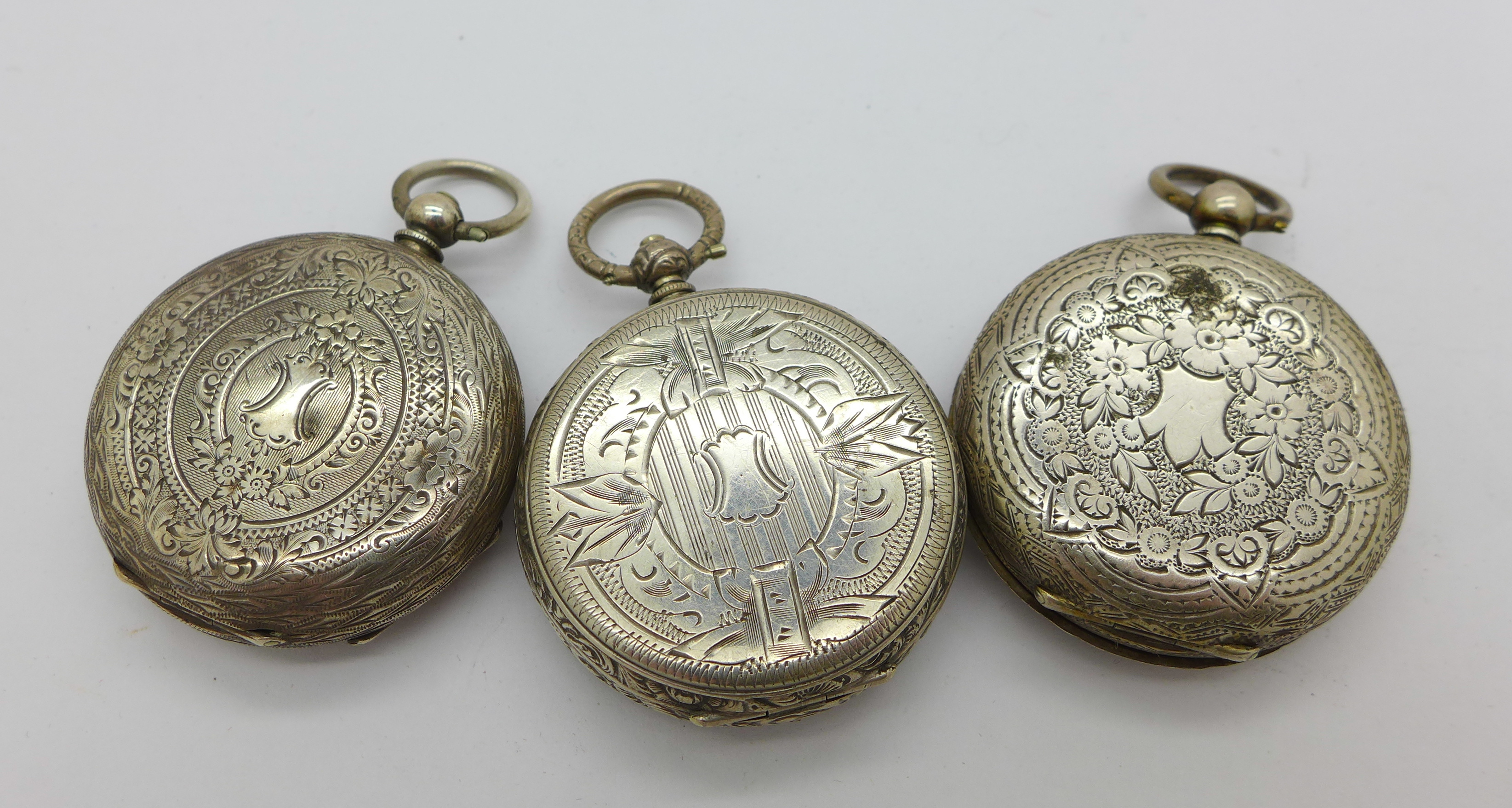 Three silver cased fob watches, - Image 2 of 2