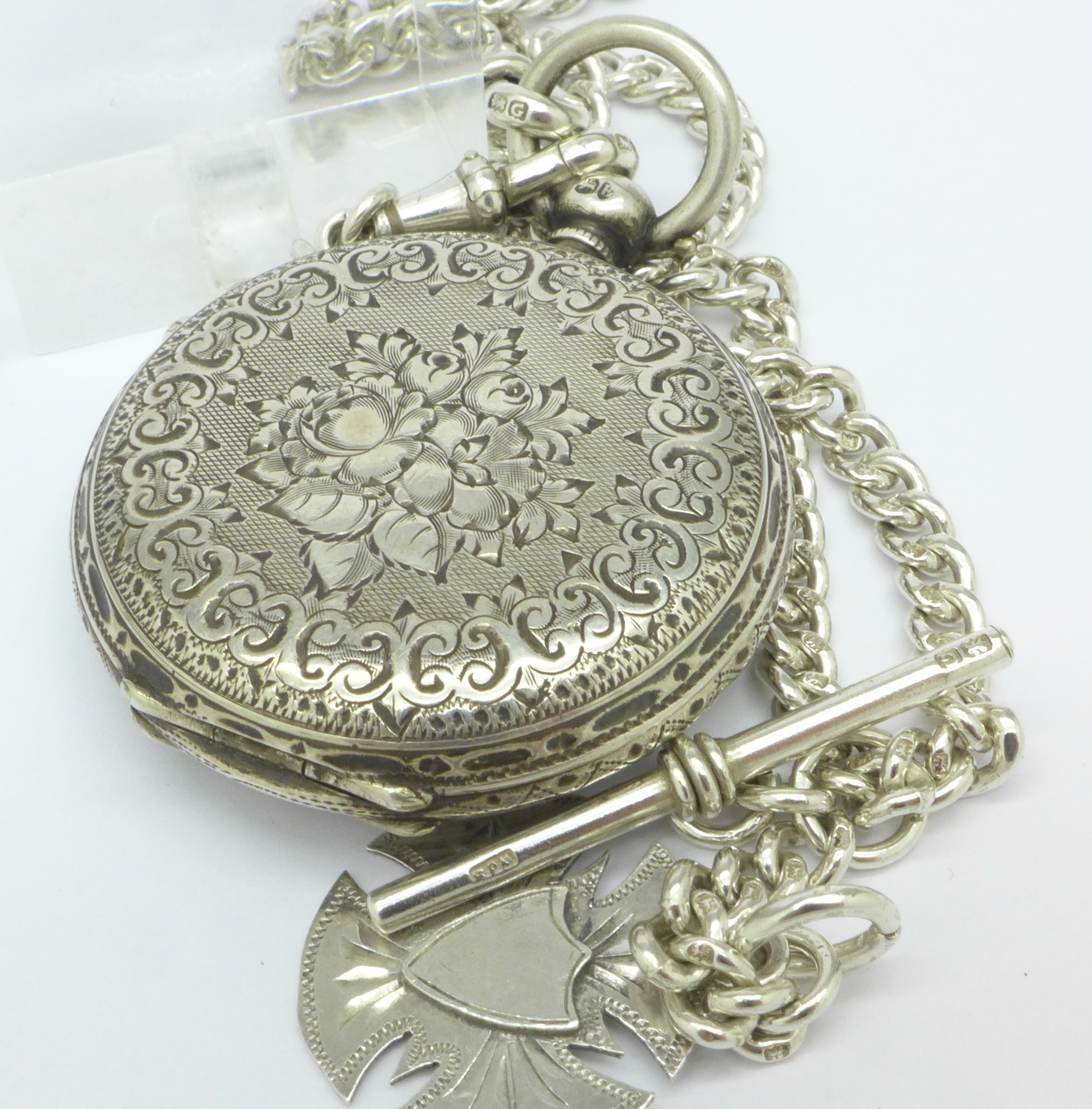 A silver fob watch and double Albert with fob - Image 2 of 3