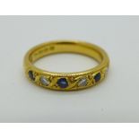 A 22ct gold, sapphire and diamond ring, 5g,