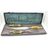 A three piece antler handle carving set, 'Cutwell Carvers',