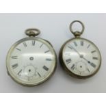 Two silver cased pocket watches,