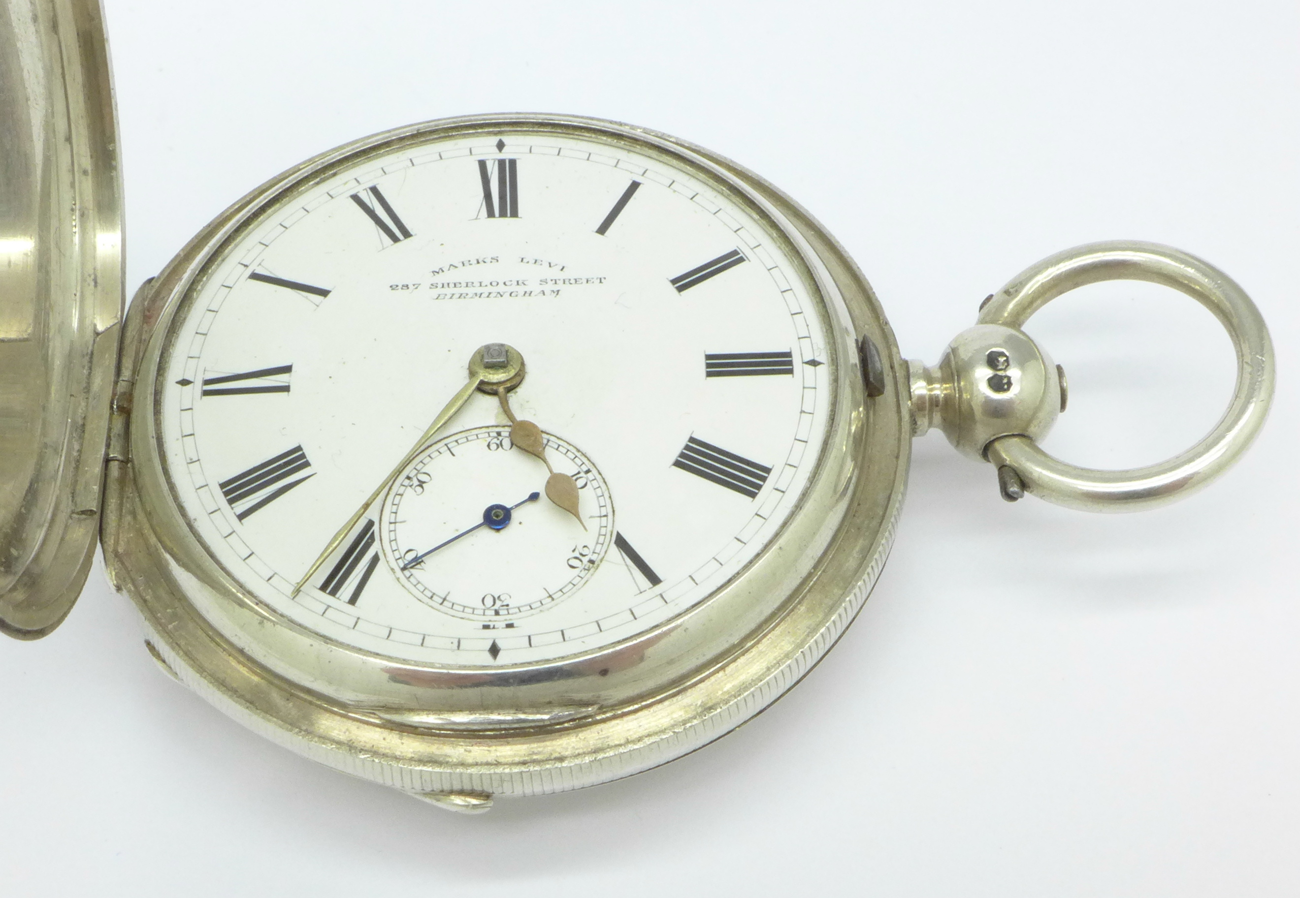 A silver full hunter pocket watch, Marks Levi, Birmingham, - Image 3 of 3