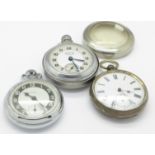 A silver pocket watch and Services and Ingersoll pocket watches