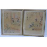 Two framed Japanese pen and ink watercolours,