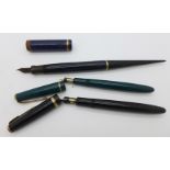 Three Parker pens with 14ct gold nibs,