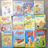 Children's books including Rupert The Bear, The Beano and The Dandy,