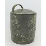A Tudric pewter lidded jar, designed by Archibald Knox, 0700, height with handle 13.
