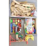A large collection of Brio toys wooden train including a battery powered remote control locomotive