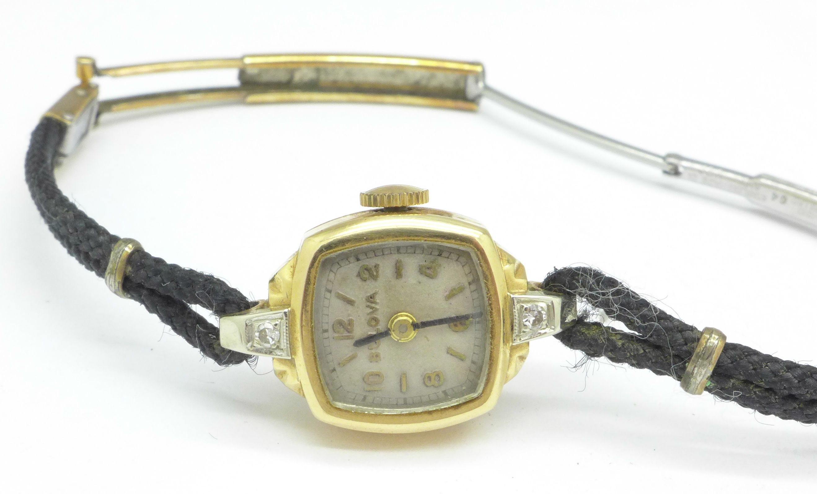 A lady's 9ct gold cased and diamond set Bulova cocktail wristwatch - Image 2 of 4