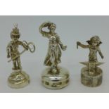Three silver figures, with import hallmarks,