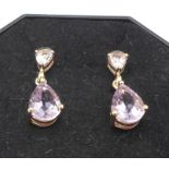 A pair of silver gilt Rose de France amethyst drop earrings