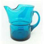 A Whitefriars blue glass jug