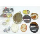 Assorted gemstones including opals, agates, cameos, etc.