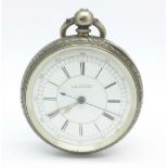 A silver centre seconds chronograph pocket watch, L B Tuchman,