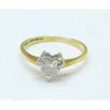 An 18ct gold and heart shaped diamond solitaire ring, 1.