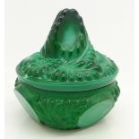 A 'malachite' glass powder jar,