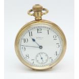 A Waltham Traveler 10ct rolled gold pocket watch