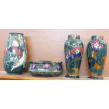 A pair of Decoro vases, one a/f, one other similar vase, a/f,