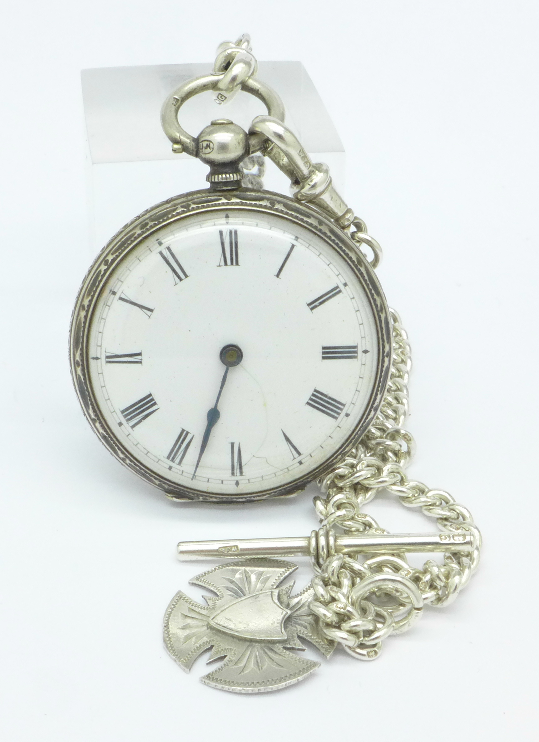 A silver fob watch and double Albert with fob